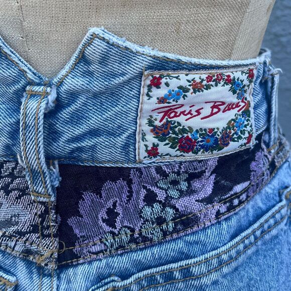 Vintage 90s Jeans 26 x 25 90s High Waisted Denim with tapestry Light Wash - Picture 6 of 10